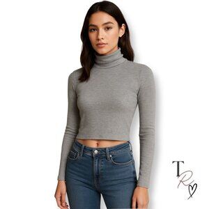 Sunday Best Ribbed Modal Turtleneck Long Sleeve Casual Top in Gray Size XS